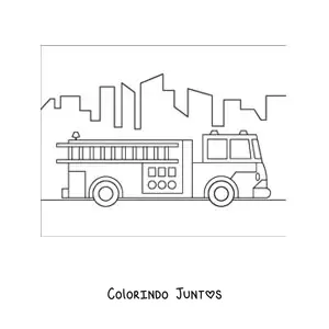 Desenho para colorir de um caminhao de bombeiros circulando pela cidade