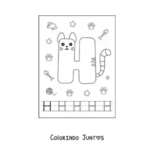 Desenho para colorir da letra H animada em forma de gato