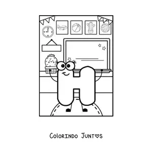 Desenho para colorir da letra H animada na escola