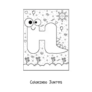 Desenho para colorir da letra H animada em forma de monstro de desenho animado