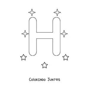Desenho para colorir de letra H maiúscula com estrelas