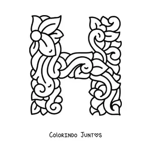 Desenho para colorir de letra H maiúscula decorada