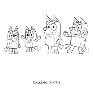 Desenho para colorir da família Heeler: Bluey, Bingo, Chilli e Bandit