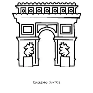 Desenho para colorir do Arco do Triunfo cercado de árvores