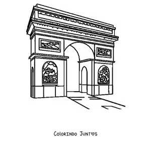Desenho para colorir do Arco do Triunfo em vista de ângulo