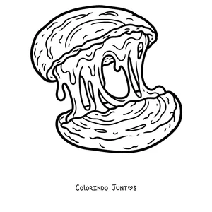 Desenho para colorir de uma arepa recheada de queijo derretido