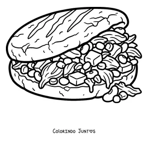 Desenho para colorir de uma arepa recheada até em cima