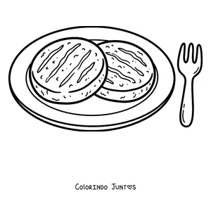 Desenho para colorir de duas arepas servidas num prato