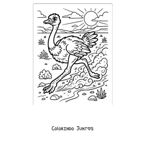 Desenho para colorir de uma avestruz correndo pelo deserto