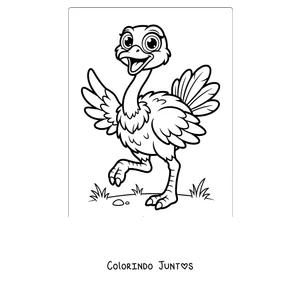 Desenho para colorir de uma avestruz de desenho com as asas abertas