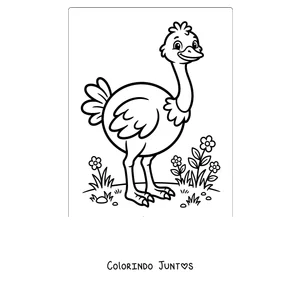Desenho para colorir de uma avestruz fofa de desenho animado