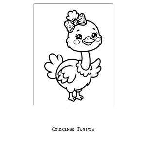 Desenho para colorir de uma avestruz kawaii com um laço