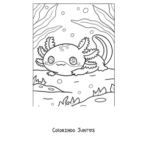 Desenho para colorir de um axolote bebê descansando no fundo
