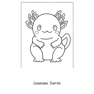 Desenho para colorir de um axolote gordinho sentado e sorrindo