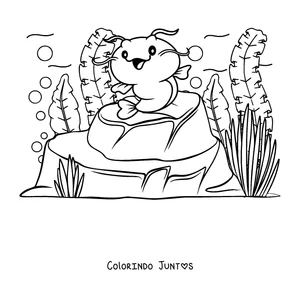 Desenho para colorir de um bagre bebê sentado numa pedra