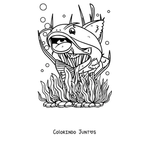 Desenho para colorir de um bagre com a boca bem aberta