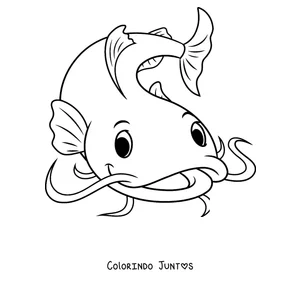 Desenho para colorir de uma carinha de bagre com bigodes longos