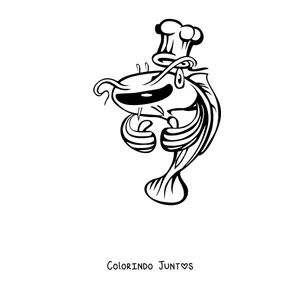 Desenho para colorir de um bagre cozinheiro com chapéu de chef