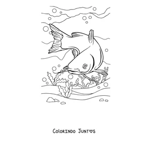 Desenho para colorir de um bagre mergulhando até o fundo