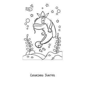 Desenho para colorir de um bagre rei com coroa
