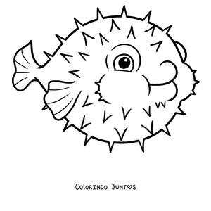 Desenho para colorir de um baiacu inflado com espinhos