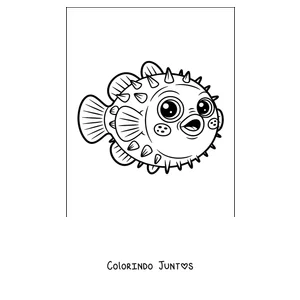 Desenho para colorir de um baiacu nadando