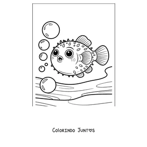 Desenho para colorir de um baiacu soltando bolhas