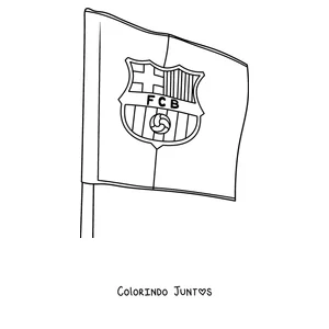 Desenho para colorir de uma bandeira do Barcelona com o escudo e as letras FCB