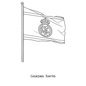Desenho para colorir de uma bandeira do Real Madrid com o escudo