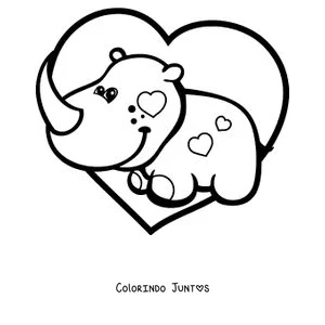 Desenho para colorir de um filhote de rinoceronte dentro de um coração