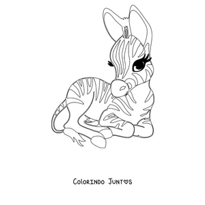 Desenho para colorir de um bebê zebra deitado descansando