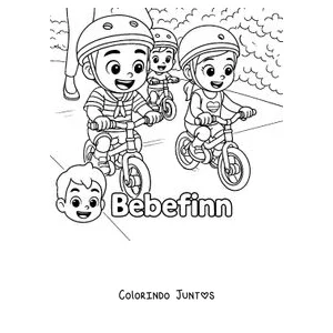 Desenho para colorir da família do Bebefinn passeando de bicicleta