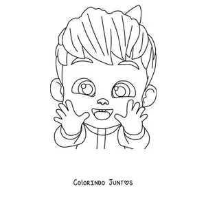 Desenho para colorir do Bebefinn fofo com as mãozinhas perto do rosto