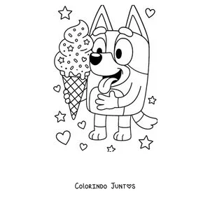 Desenho para colorir da Bluey saboreando um sorvete