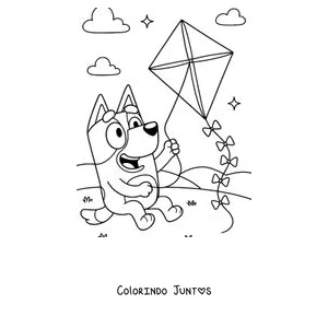 Desenho para colorir da Bluey empinando uma pipa