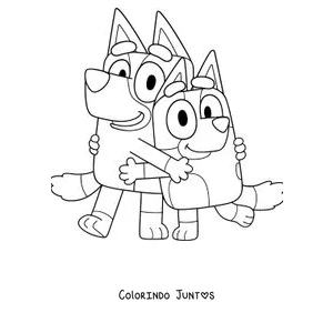 Desenho para colorir da Bluey e da Bingo se abraçando