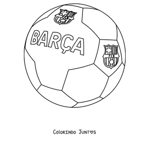 Desenho para colorir de uma bola de futebol com o nome BARÇA e o escudo