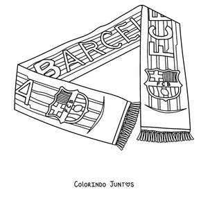 Desenho para colorir de um cachecol de torcedor do Barcelona com o escudo