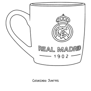 Desenho para colorir de uma caneca com o escudo do Real Madrid e o ano de 1902
