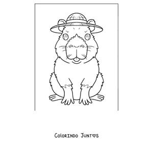 Desenho para colorir de uma capivara com chapéu de explorador