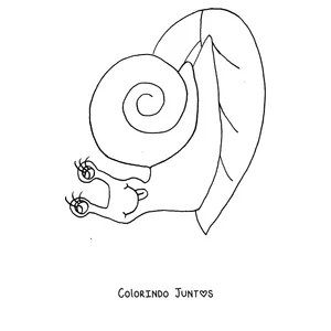 Desenho para colorir de um caracol sobre uma folha com dois caracolzinhos