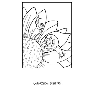Desenho para colorir de um caracol subindo um girassol