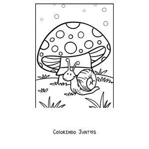 Desenho para colorir de um caracol debaixo de um cogumelo