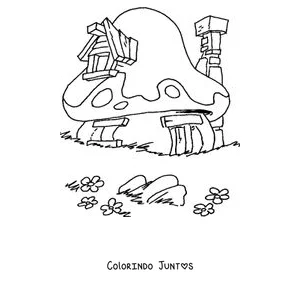 Desenho para colorir da casa de cogumelo dos Smurfs