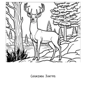 Desenho para colorir de um cervo adulto junto ao rio