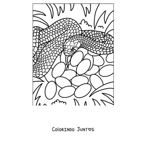 Desenho para colorir de uma cobra cuidando dos seus ovos