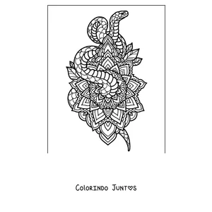Desenho para colorir de uma cobra com um mandala