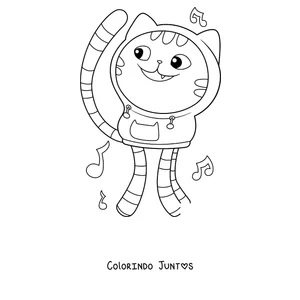 Desenho para colorir do DJ Catnip dançando entre notas musicais