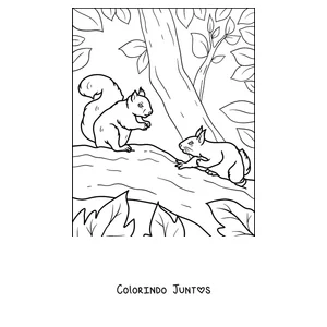 Desenho para colorir de dois esquilos brincando num galho