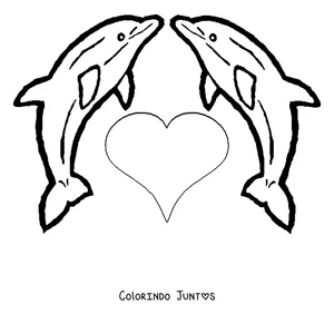 Desenho para colorir de dois golfinhos formando um coração